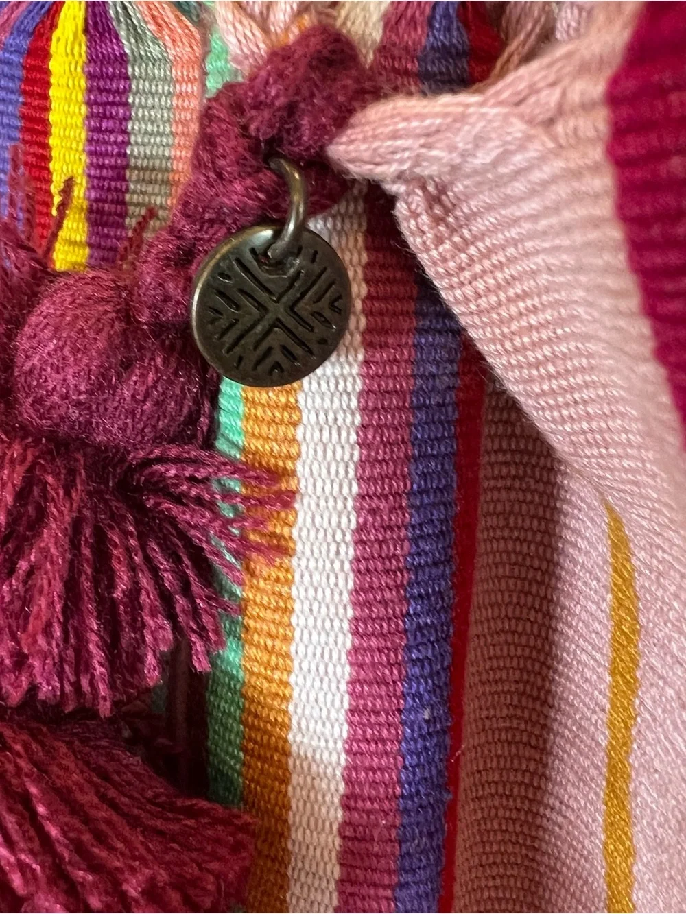 Boho ColorfulStriped Braided Handle Tote Bag w/Tassels WovenTexture BeachSummer
